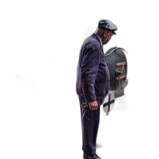 jacket, hat, staff, robot transparent PNG cut-out