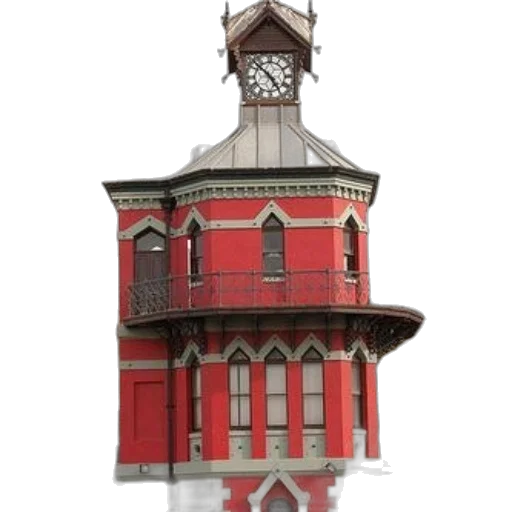 building, 3d render, concept art, photorealistic, pixel art, red, clock, tower transparent PNG cut-out