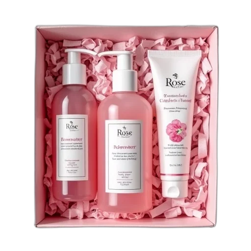 collection, skincare, products, displayed, box, pink, white, color transparent PNG cut-out