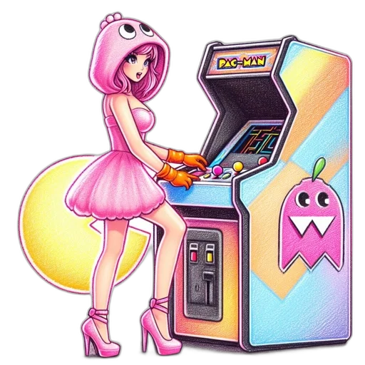 robot, weapon, dress, pixel art, concept art, vaporwave, cartoon, pastel transparent PNG cut-out