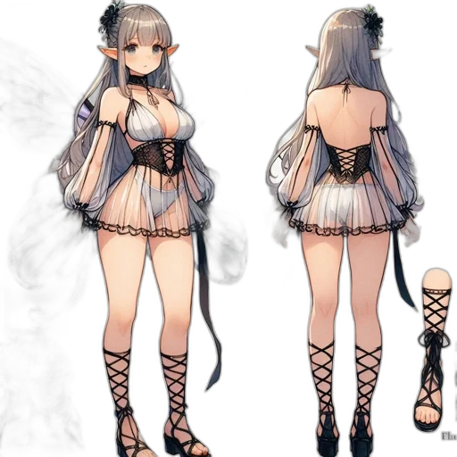 dress, concept art, fantasy art, anime, 3d render, monochrome, dark, pastel transparent PNG cut-out