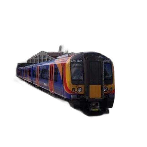 3d render, photorealistic, blue, yellow, train, pulling, into, station transparent PNG cut-out
