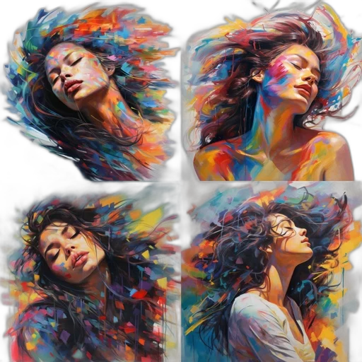hair, face, photorealistic, oil painting, watercolor, fantasy art, colorful, neon transparent PNG cut-out