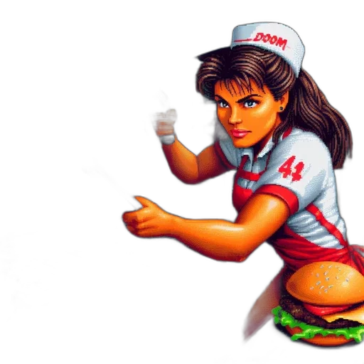 food, robot, pixel art, concept art, photorealistic, vaporwave, woman, hi-tech transparent PNG cut-out