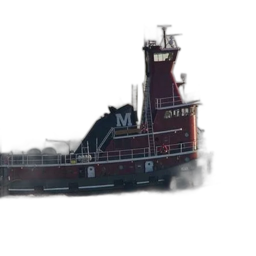 concept art, 3d render, photorealistic, pixel art, fog, red, black, tugboat transparent PNG cut-out