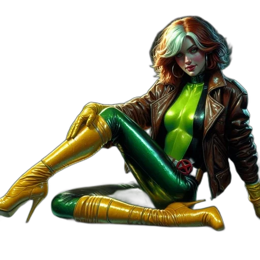 jacket, comic book art, concept art, cyberpunk, fantasy art, green, woman, vivid transparent PNG cut-out