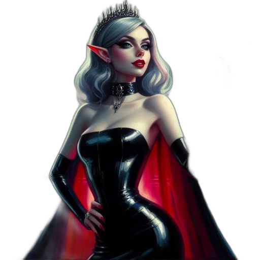 dress, crown, fantasy art, concept art, comic book art, pixel art, dark, red transparent PNG cut-out