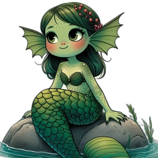 creature, fantasy art, concept art, pixel art, comic book art, underwater, green, enchanting transparent PNG cut-out
