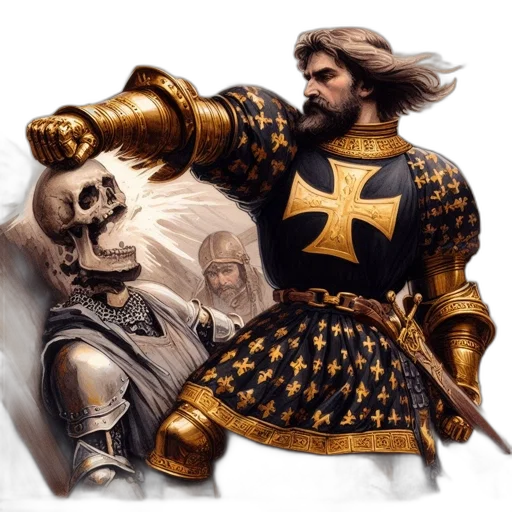 sword, fantasy art, concept art, comic book art, photorealistic, golden, heavily, armored transparent PNG cut-out