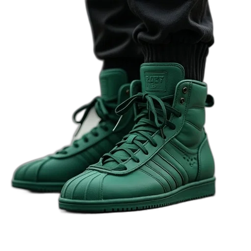 shoes, 3d render, green, monochrome, dark, pair, adidas, boots transparent PNG cut-out