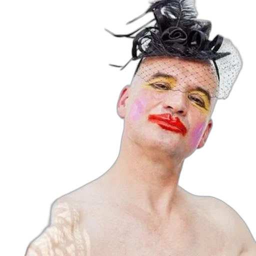 face, mask, creature, hat, photorealistic, person, theatrical, makeup transparent PNG cut-out