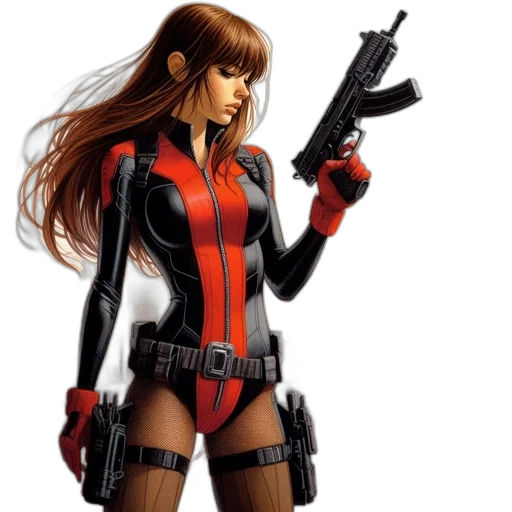 weapon, comic book art, concept art, cartoon, 3d render, woman, brown, hair transparent PNG cut-out