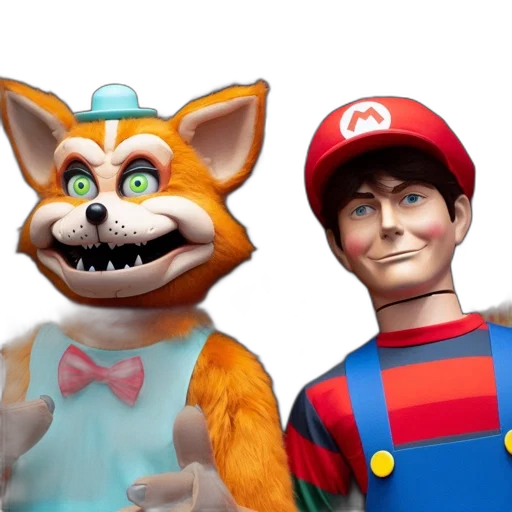 mask, 3d render, concept art, cartoon, two, characters, stand, together transparent PNG cut-out