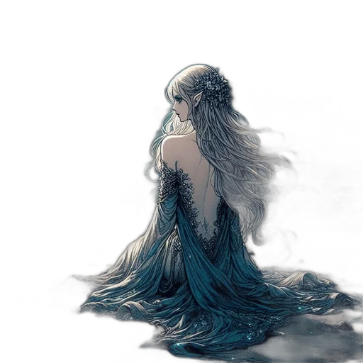 dress, hair, crown, creature, fantasy art, concept art, watercolor, pixel art transparent PNG cut-out