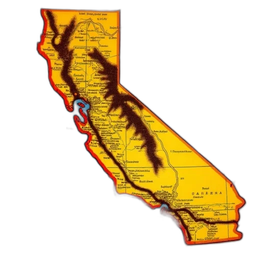 vintage-style, map, california, yellow, blue, color, scheme, features transparent PNG cut-out