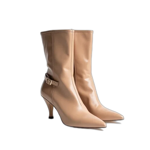 shoes, earth tones, pair, beige, high-heeled, ankle, boots, pointed transparent PNG cut-out