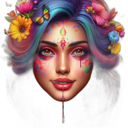 face, crown, flower, mask, fantasy art, photorealistic, concept art, watercolor transparent PNG cut-out