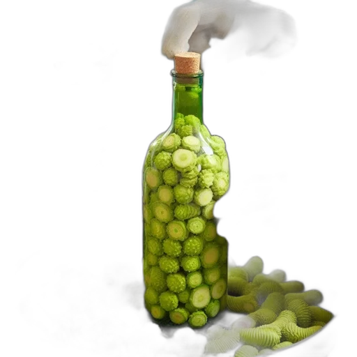 bottle, food, weapon, 3d render, photorealistic, concept art, pixel art, green transparent PNG cut-out