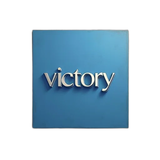 photorealistic, grey, blue, square, word, victory transparent PNG cut-out