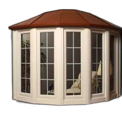 furniture, building, 3d render, photorealistic, cream-colored, bay, window, red transparent PNG cut-out