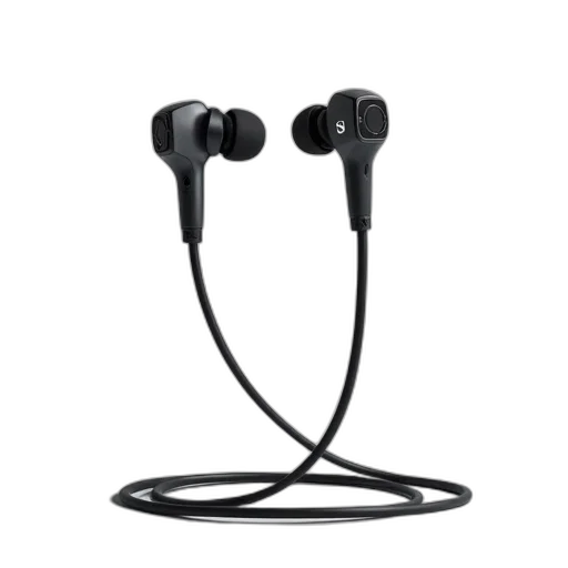 pair, wireless, earbuds, black, cable, control, button, right transparent PNG cut-out