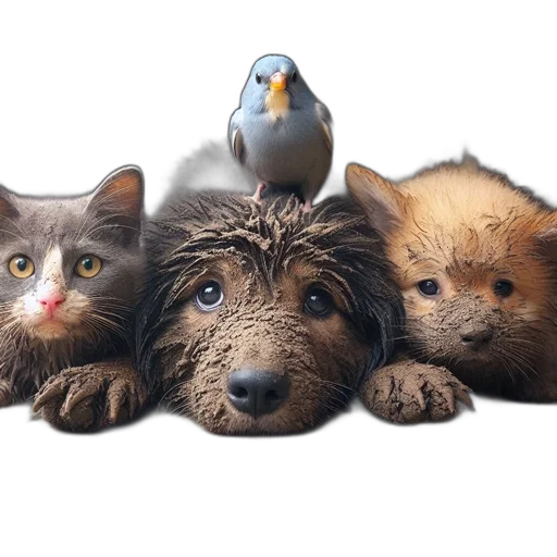 animal, staff, photorealistic, 3d render, oil painting, concept art, four, diverse transparent PNG cut-out