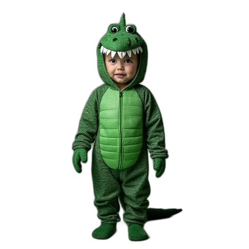 dragon, creature, animal, 3d render, green, child, costume, stands transparent PNG cut-out