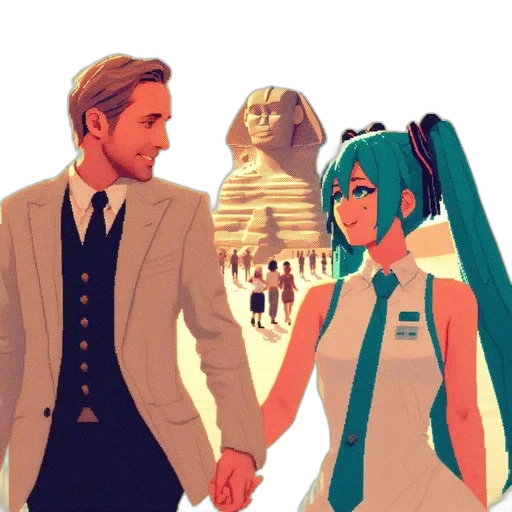 robot, dress, mask, concept art, anime, vaporwave, pixel art, city street transparent PNG cut-out