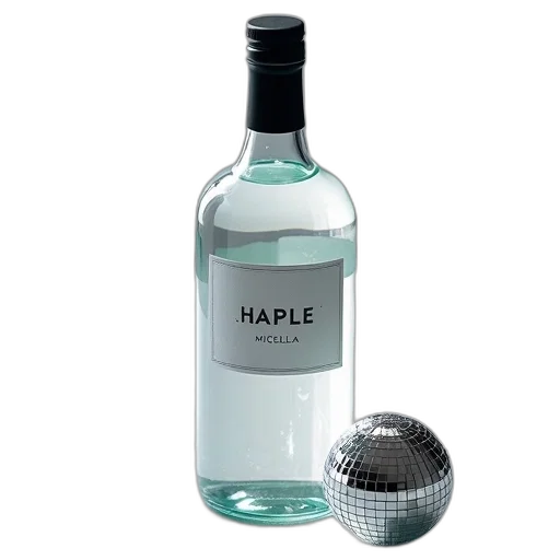 bottle, 3d render, clear, glass, black, cap, placed, reflective transparent PNG cut-out