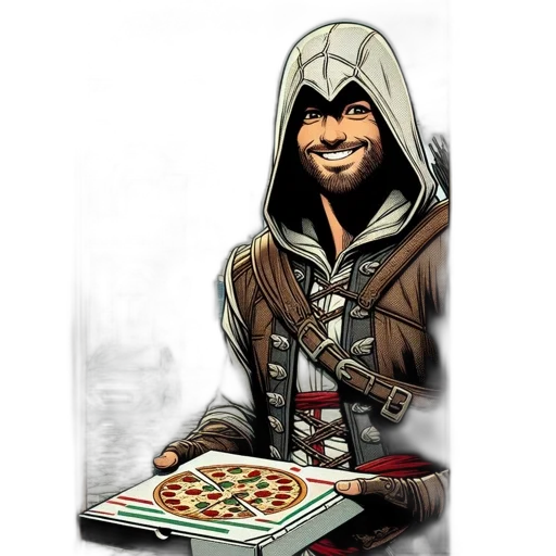 jacket, food, face, comic book art, concept art, fantasy art, photorealistic, individual transparent PNG cut-out