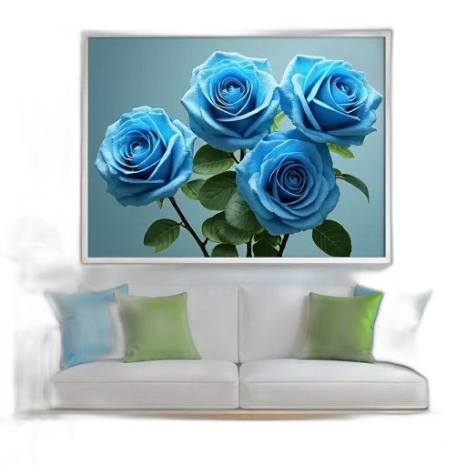 furniture, flower, photorealistic, 3d render, oil painting, blue, monochrome, colorful transparent PNG cut-out