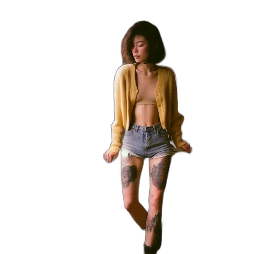 jacket, dress, hair, photorealistic, 3d render, concept art, pixel art, earth tones transparent PNG cut-out