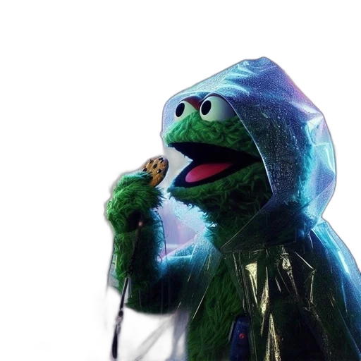 jacket, anthropomorphic, creature, like, oscar, grouch, stands, rainy transparent PNG cut-out