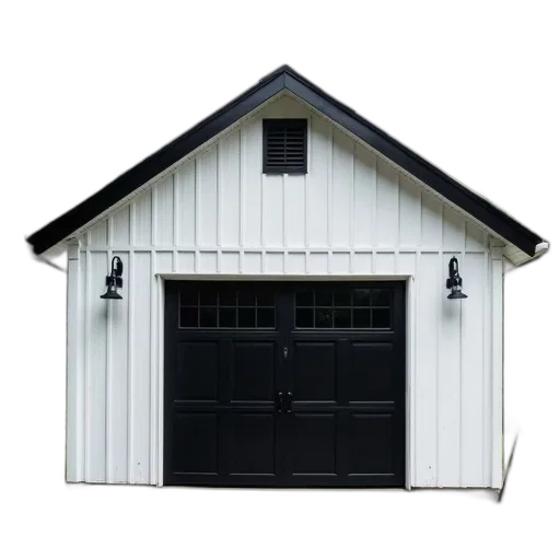 building, 3d render, white, garage, black, roof, single, door transparent PNG cut-out