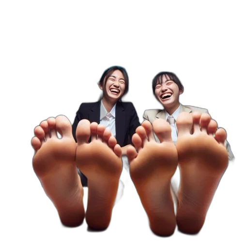 shoes, photorealistic, 3d render, two, women, formally, dressed, laugh transparent PNG cut-out
