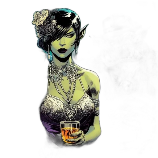 dress, comic book art, fantasy art, concept art, pixel art, green, three, characters transparent PNG cut-out