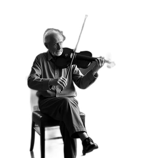 staff, black, white, photograph, elderly, man, playing, violin transparent PNG cut-out