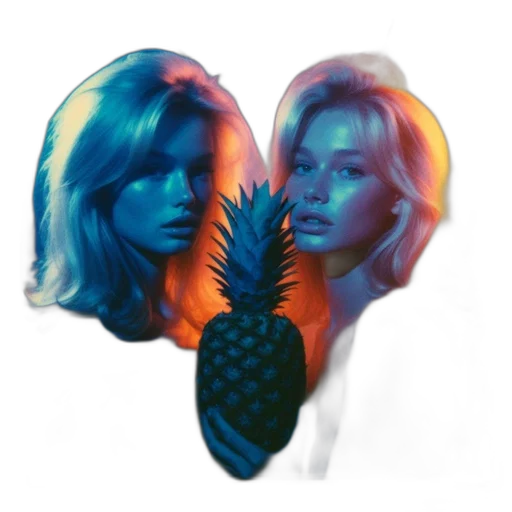 crown, vaporwave, two, young, women, blonde, hair, pose transparent PNG cut-out