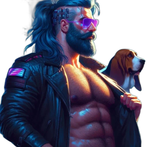 animal, jacket, creature, cyberpunk, concept art, vaporwave, fantasy art, neon lights transparent PNG cut-out