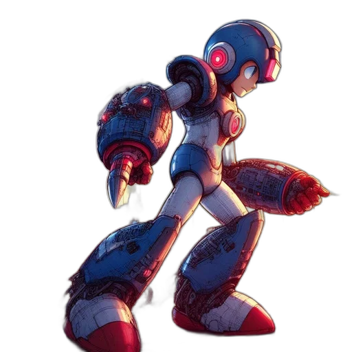 robot, weapon, creature, concept art, pixel art, 3d render, vaporwave, red transparent PNG cut-out