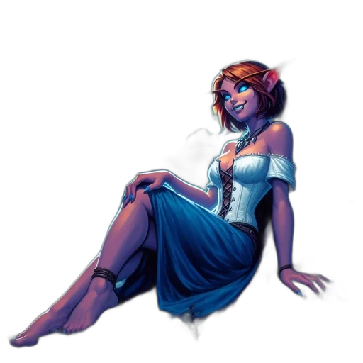 dress, staff, concept art, fantasy art, comic book art, pixel art, neon lights, underwater transparent PNG cut-out