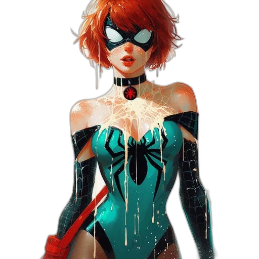 dress, mask, comic book art, concept art, fantasy art, cyberpunk, red, green transparent PNG cut-out