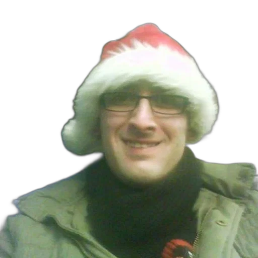 hat, staff, jacket, face, photorealistic, man, wearing, santa transparent PNG cut-out