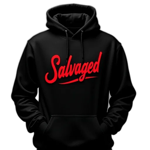 jacket, 3d render, black, hoodie, word, salvaged, red, cursive transparent PNG cut-out