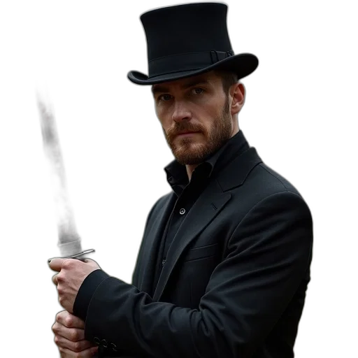staff, hat, sword, weapon, concept art, man, dark, suit transparent PNG cut-out