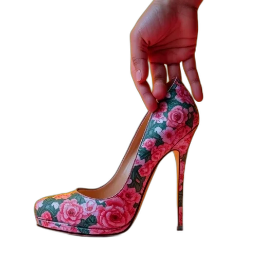 shoes, flower, photorealistic, 3d render, close-up, image, person, hand transparent PNG cut-out
