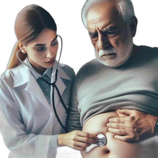 young, female, doctor, examines, elderly, male, patient, using transparent PNG cut-out