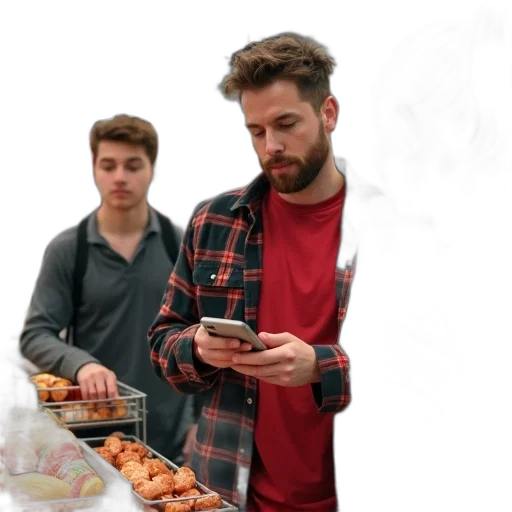 food, staff, concept art, fog, fire, man, red, shirt transparent PNG cut-out