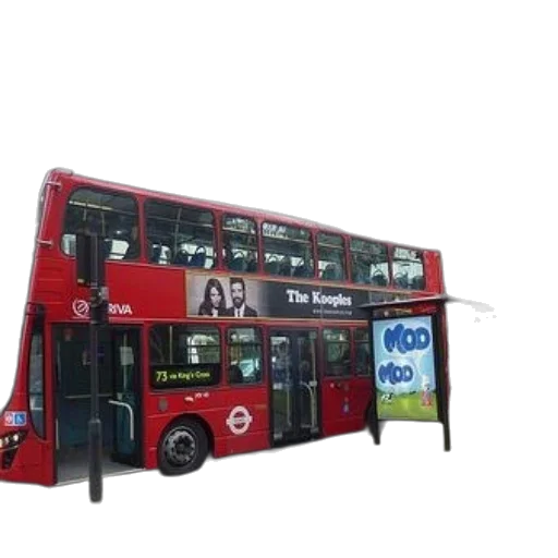car, staff, 3d render, photorealistic, concept art, city street, red, double-decker transparent PNG cut-out