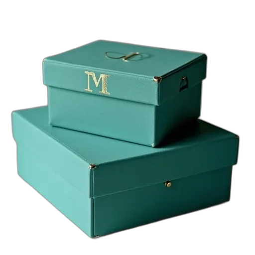green, teal, box, gold, initials, labels transparent PNG cut-out